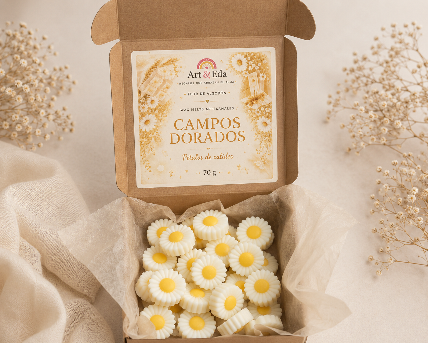 🌼 Wax Melts "Campos Dorados" – Flor de Algodón