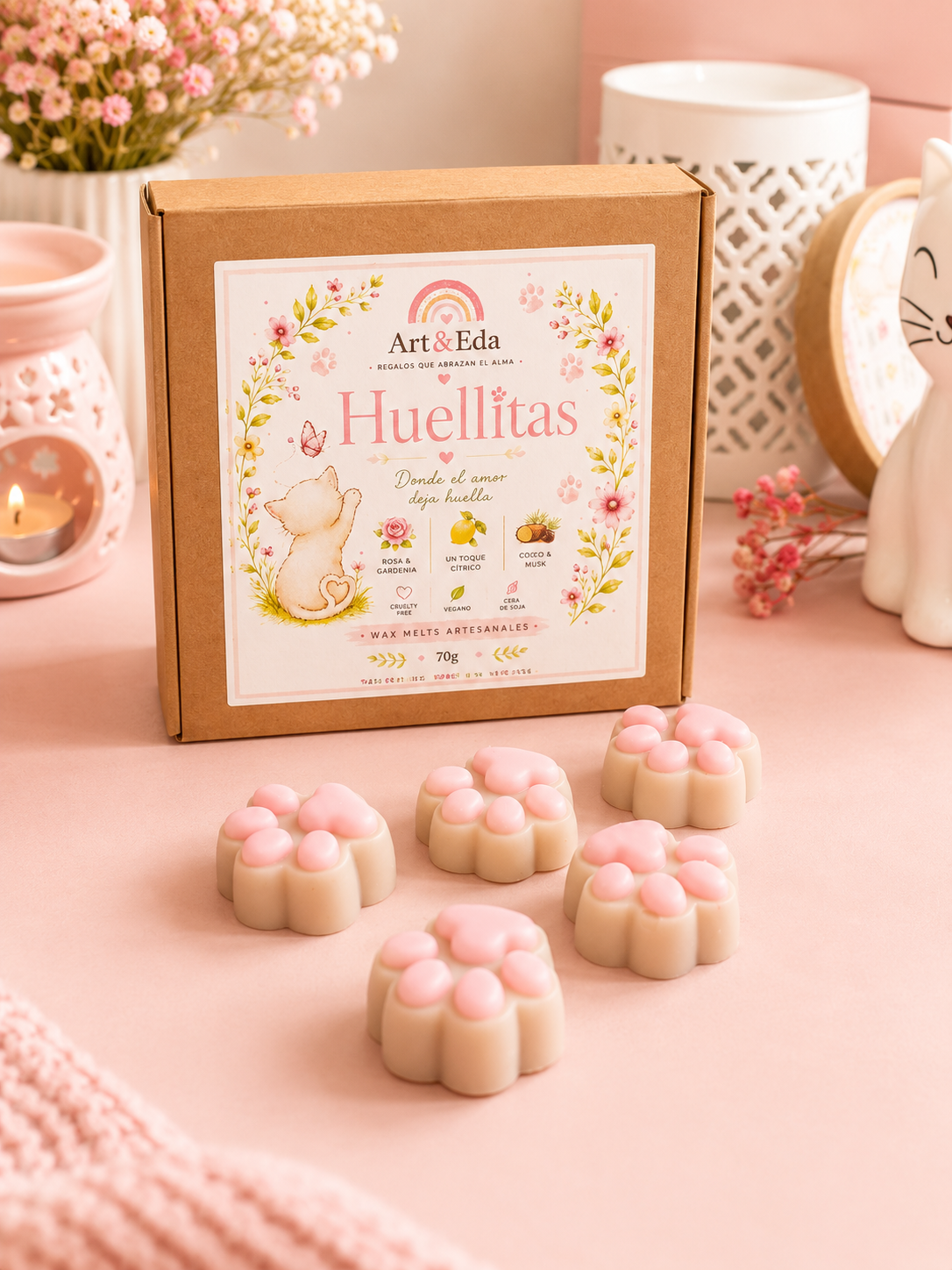 Wax Melts 🐾 Huellitas 🐾 | Rosa, Gardenia, Toque Cítrico, Cedro & Musk