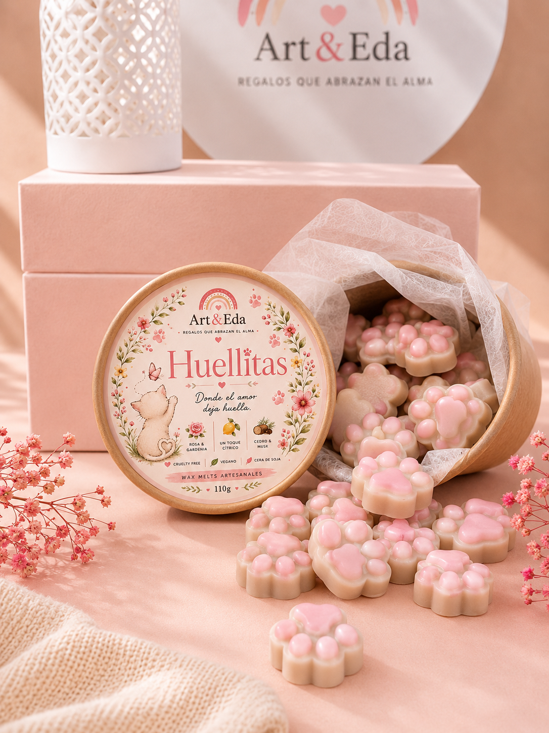 Wax Melts 🐾 Huellitas 🐾 | Rosa, Gardenia, Toque Cítrico, Cedro & Musk