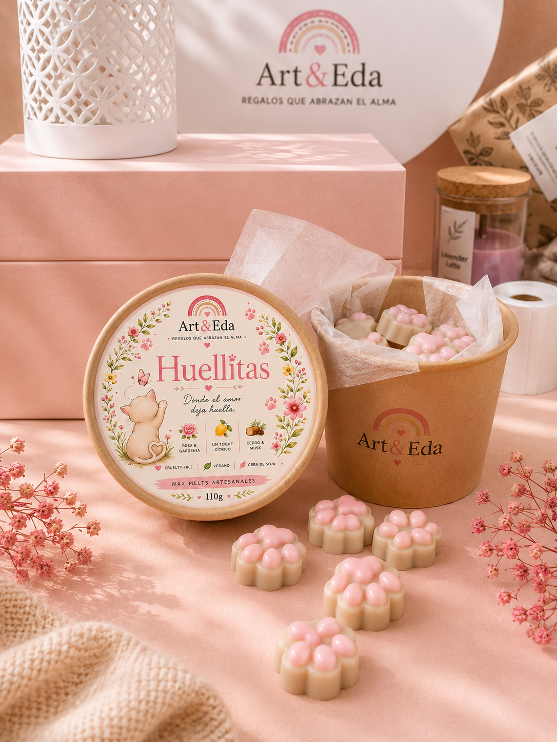 Wax Melts 🐾 Huellitas 🐾 | Rosa, Gardenia, Toque Cítrico, Cedro & Musk